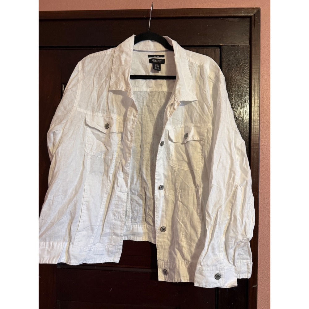 Jones New York Jones & Co White 100% Linen Trucker Jacket Womens 2X Plus Size